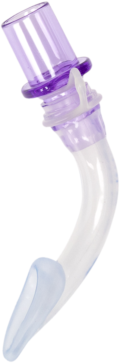 Käyrä kirkas ja violetti lääketieteellinen ilmatieputki levenevällä päällä, käytetään ilmatiepuiden ylläpitämiseen avoimina.