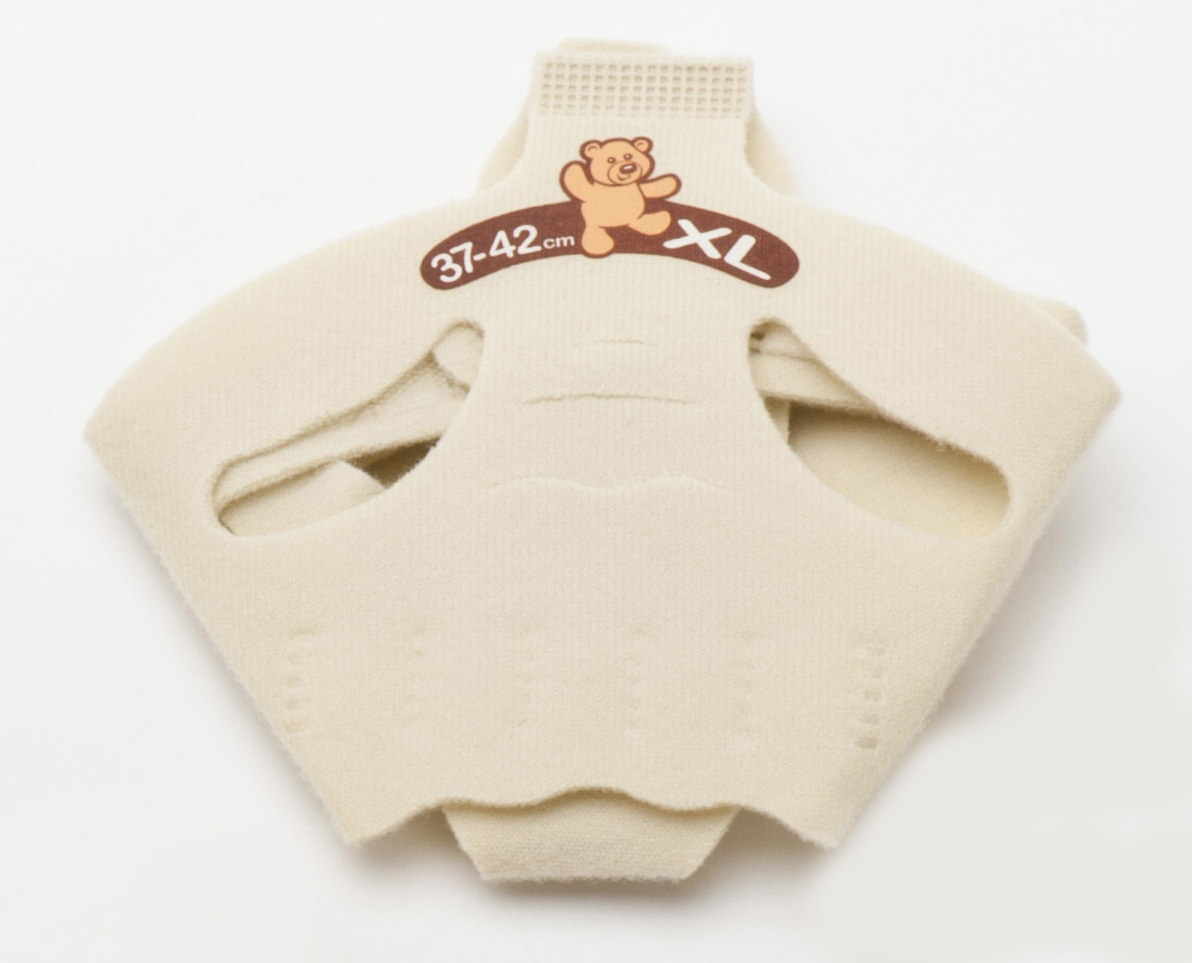 Beige tyg halskrage för husdjur med björnlogotyp, märkt "XL" och "37-42 cm," på vit bakgrund.