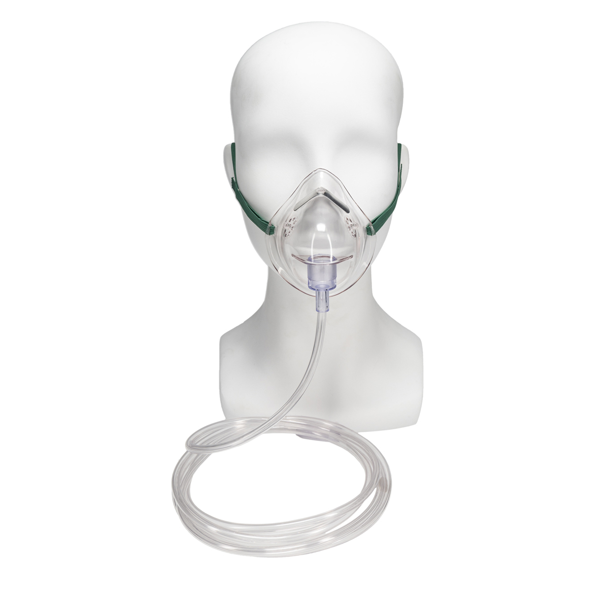 Happihoitomaski letkulla valkoisen mallipään päällä.