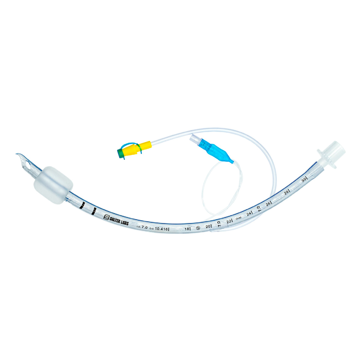 Lääketieteellinen endotrakeaalinen putki, jossa on täytettävä mansetti ja liitin, käytetään hengitysteiden hallintaan.