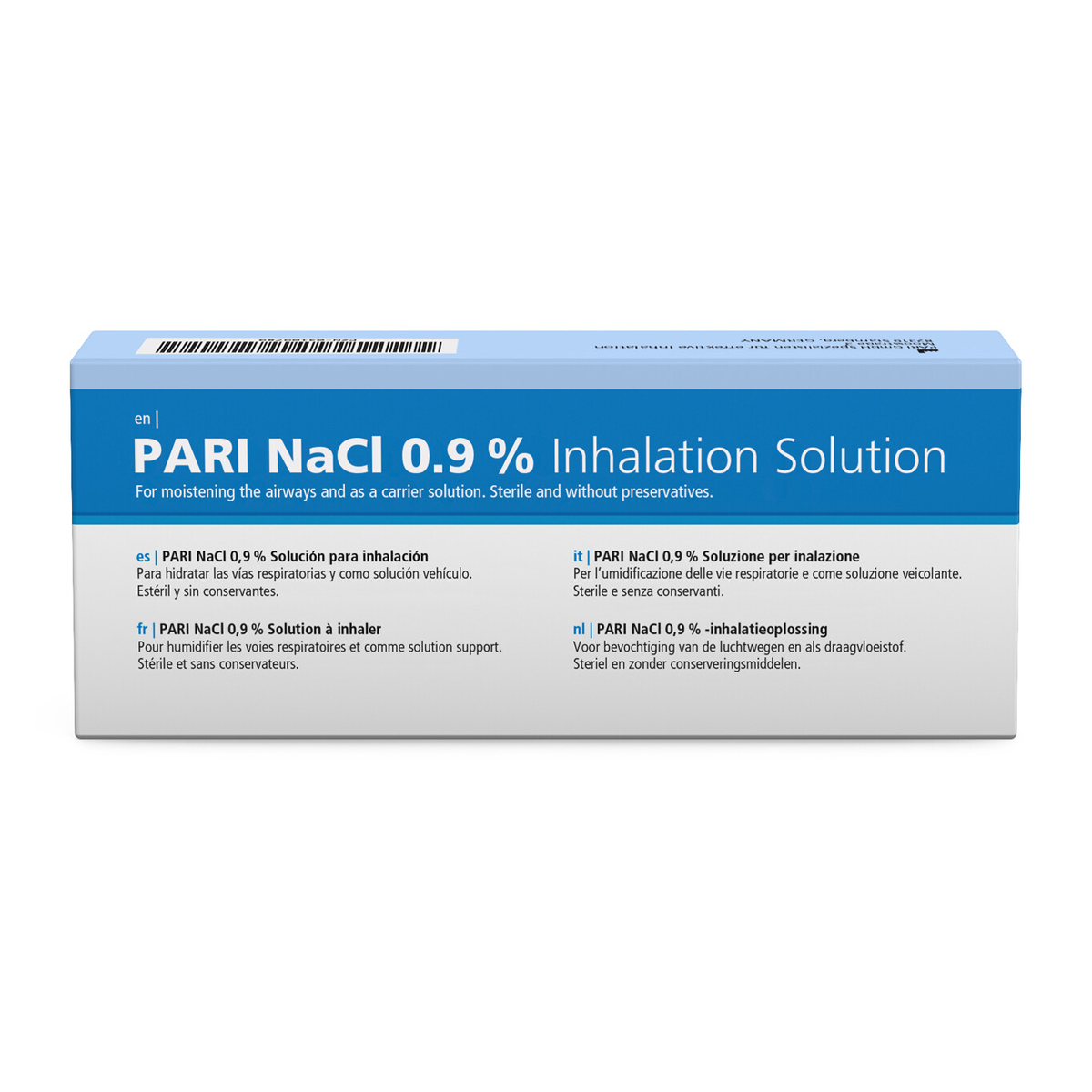 PARI NaCl 0,9 % inhalaatioratkaisun rasian ilmatiekosteutukseen, steriili ja säilöntäaineeton.