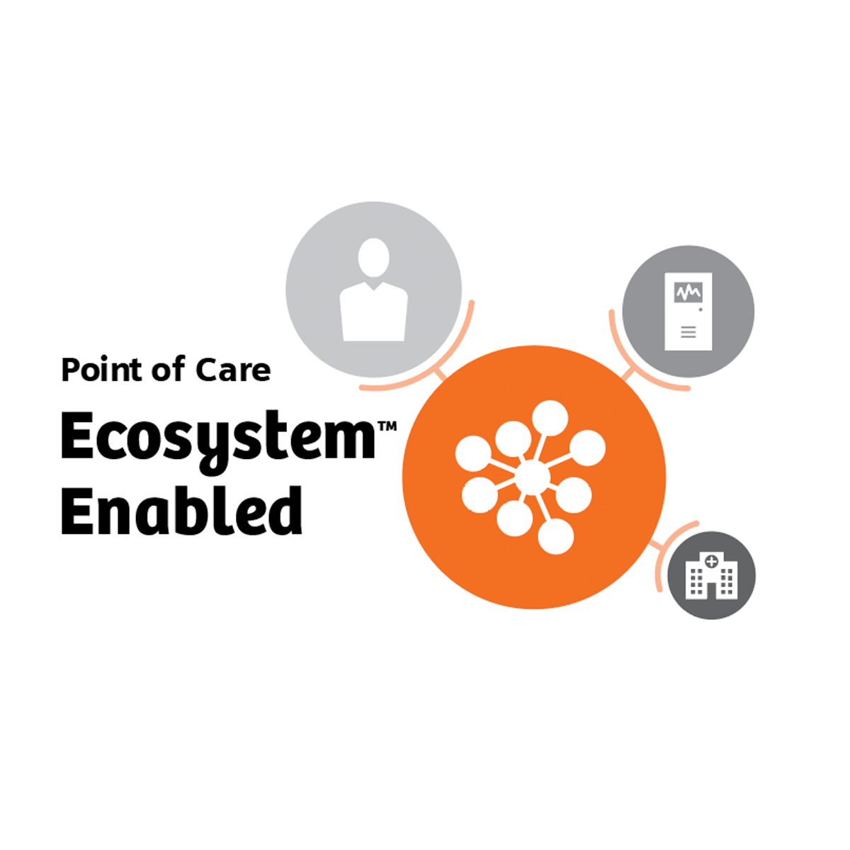 Hoitoalueen ekosysteemi, jossa verkostografiikka ja terveydenhuollon kuvakkeet.